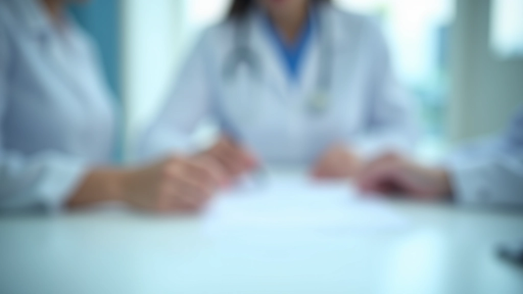 Profissional médico revisando documentação de saúde em consultório moderno